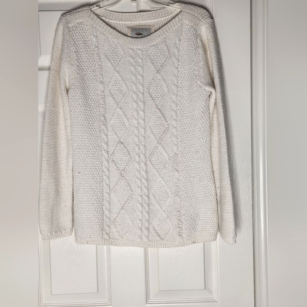 Bob Timberlake M CreamWhite WOOL MOHAIR Blend Cable Knit Lngslve Women's Sweater